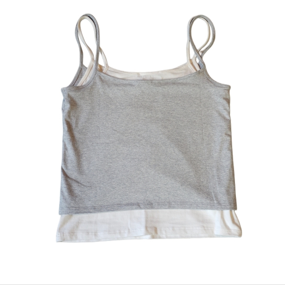 Forever 21 Gray and White Layered Tank Top Medium - Picture 2 of 3